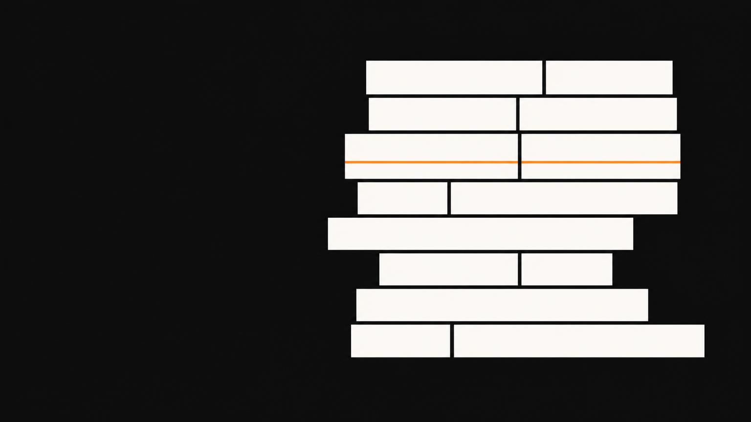Composição gráfica abstrata com barras claras sobre fundo escuro e uma linha laranja destacando uma delas